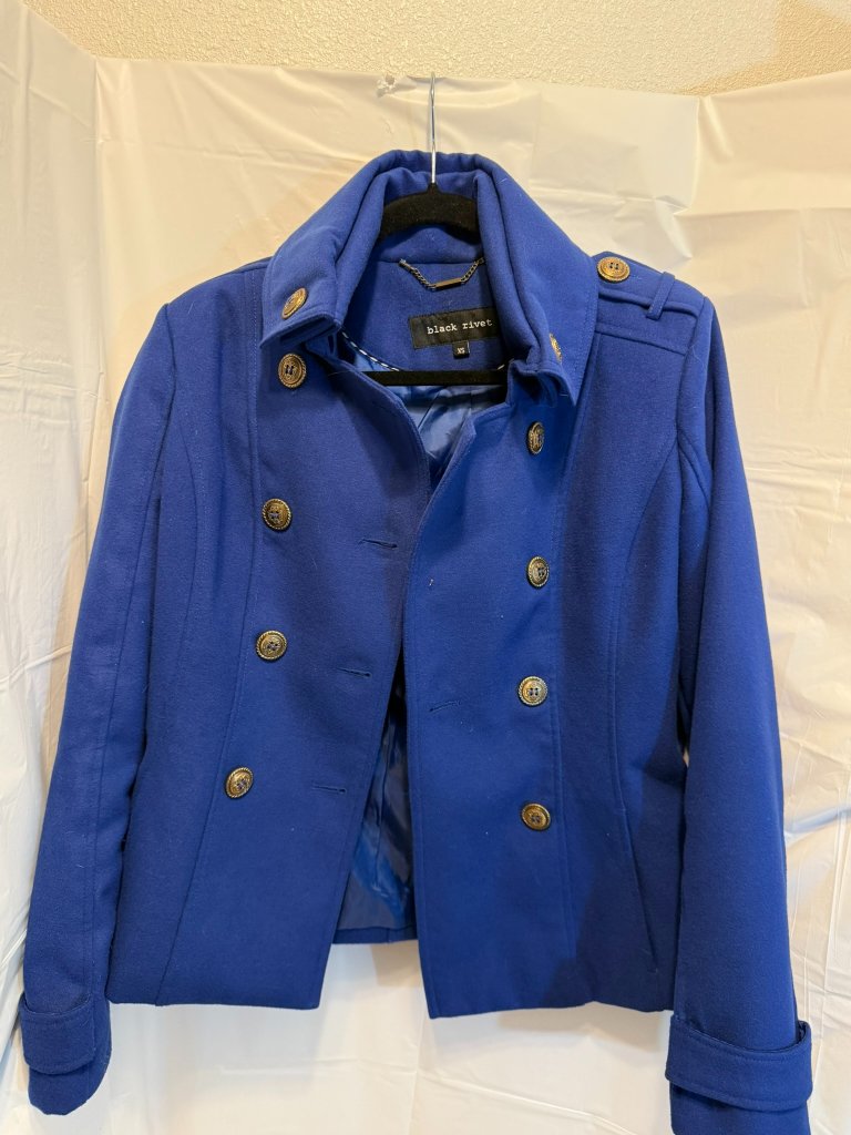 Black Rivet Cobalt Blue Double-Breasted Military Peacoat - Size Xs